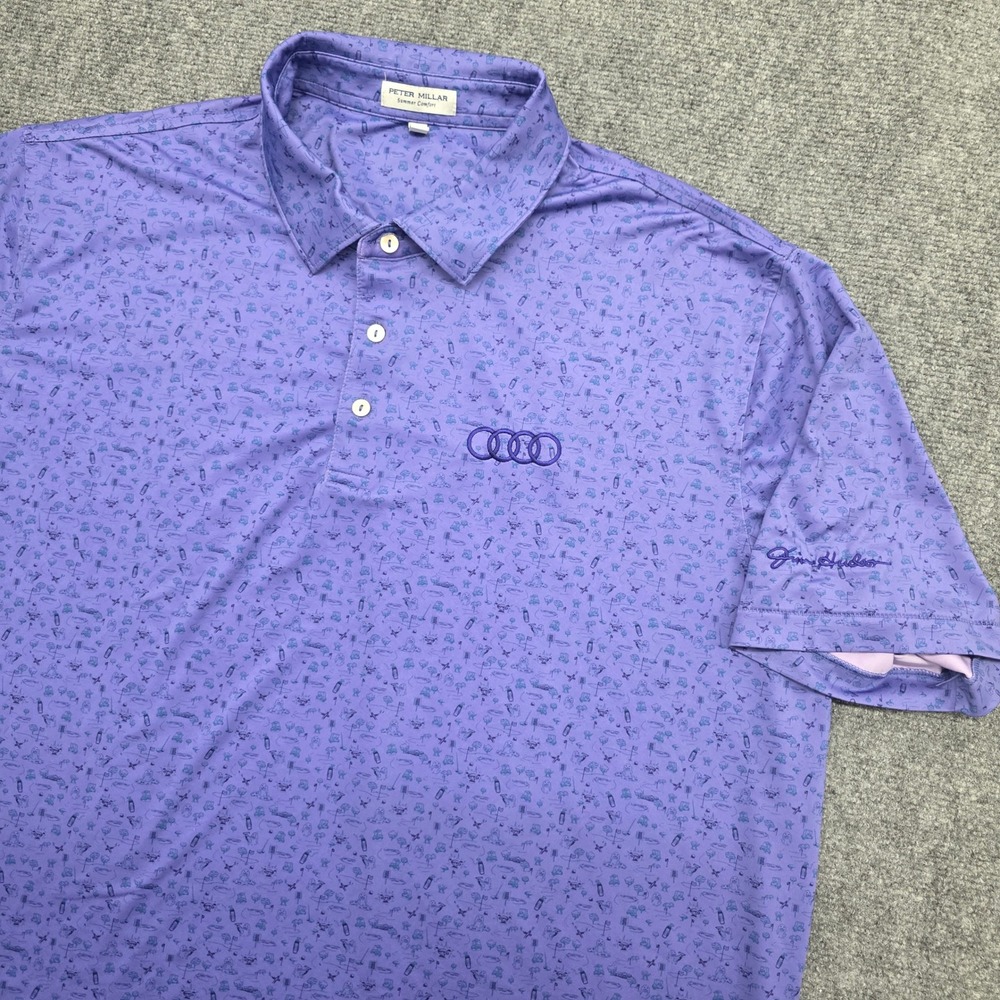 Peter Millar Summer Comfort Golf Polo All Over XL Purple Audi Jim Hudson Logo